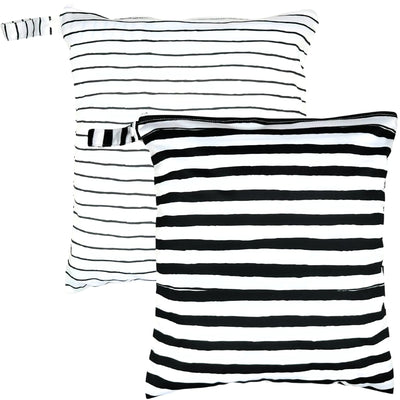 2pcs Premium Wet Bags – Waterproof & Watertight Machine Washable Cloth Diaper Wet Bags for Baby Clothes Wet Clothes Sweaty Clothes Swimsuits Travel Dry Bags - Black and White Striped