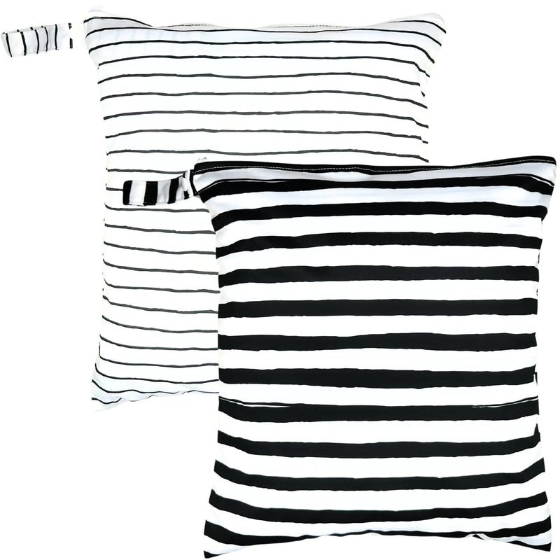 2pcs Premium Wet Bags – Waterproof & Watertight Machine Washable Cloth Diaper Wet Bags for Baby Clothes Wet Clothes Sweaty Clothes Swimsuits Travel Dry Bags - Black and White Striped