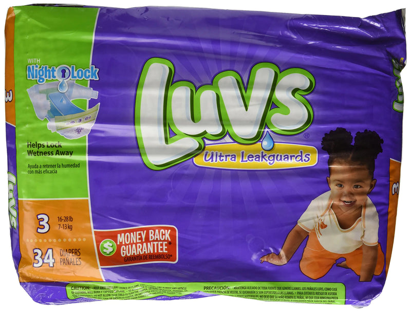 Luvs with Ultra Leakguards Size 3 Diapers 34 Count (Pack of 1)