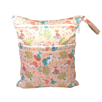 Cartoon Print Baby Double Zipper Diaper Bag (Washable)