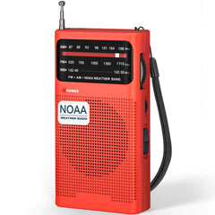 Goodes NOAA Weather Radio AM FM Transistor Radio with Loud Speaker Headphone Jack 2AA Battery Operated Radio for Long Range Reception Portable Radio for Indoor Outdoor and Emergency Use-Red
