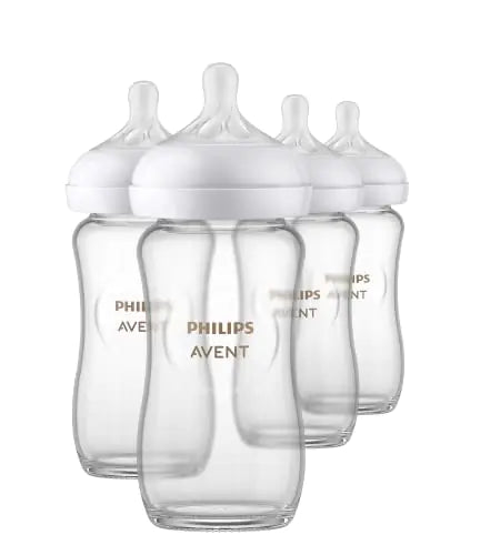 Philips AVENT Glass Natural Baby Bottle with Natural Response Nipple Clear 8oz 4pk