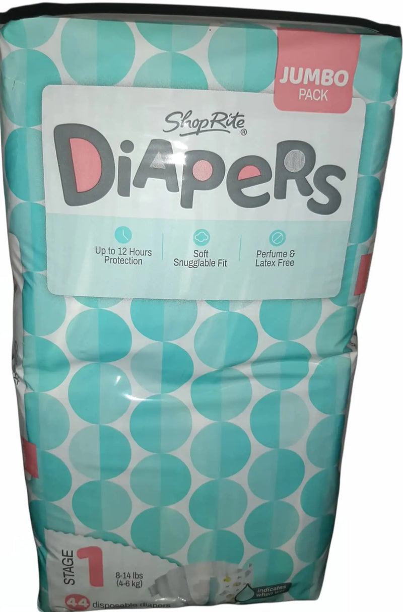 SHOPRITE Diapers Jumbo Pack Size 1 (8-14 LBS; 4-6 KG); 44 Count (Pack of 1)