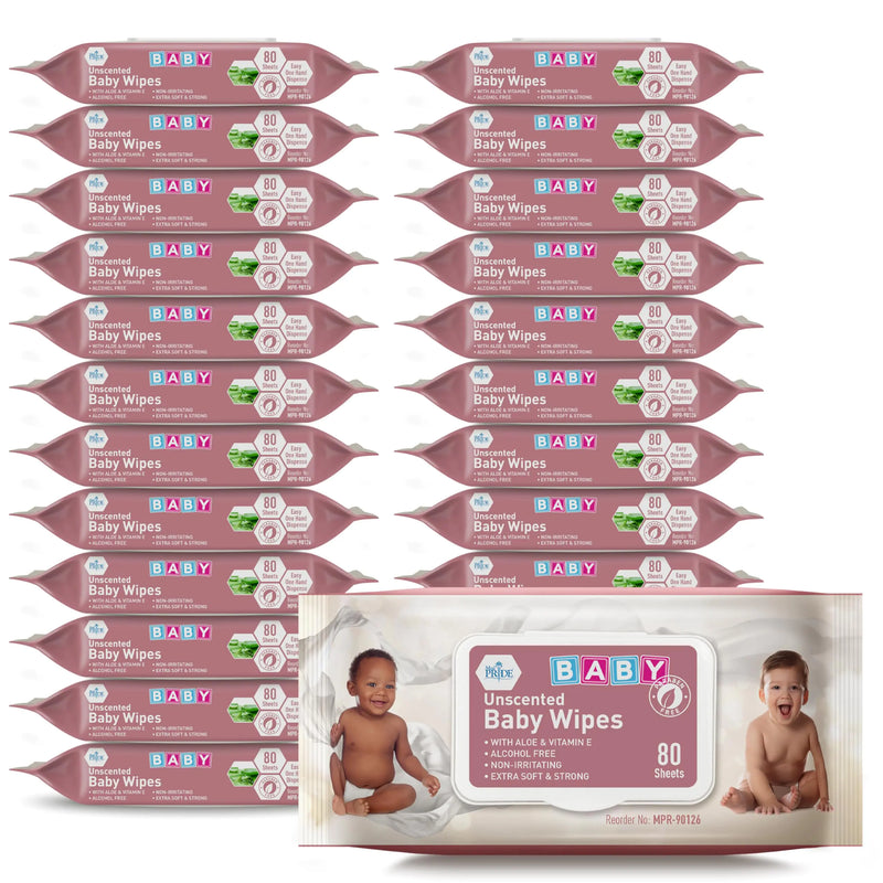 MED PRIDE Unscented Baby Wipes Bulk [24 Packs x 80 Wipes=1920 Wipes Total]- Alcohol-Free Baby Wipes With Soothing Aloe Vera & Vitamin E- Extra Soft & Strong Paraben-Free Non-Irritating