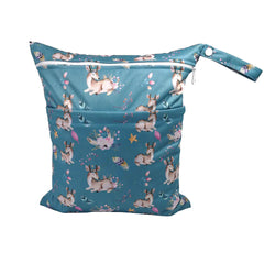 Cartoon Print Baby Double Zipper Diaper Bag (Washable)