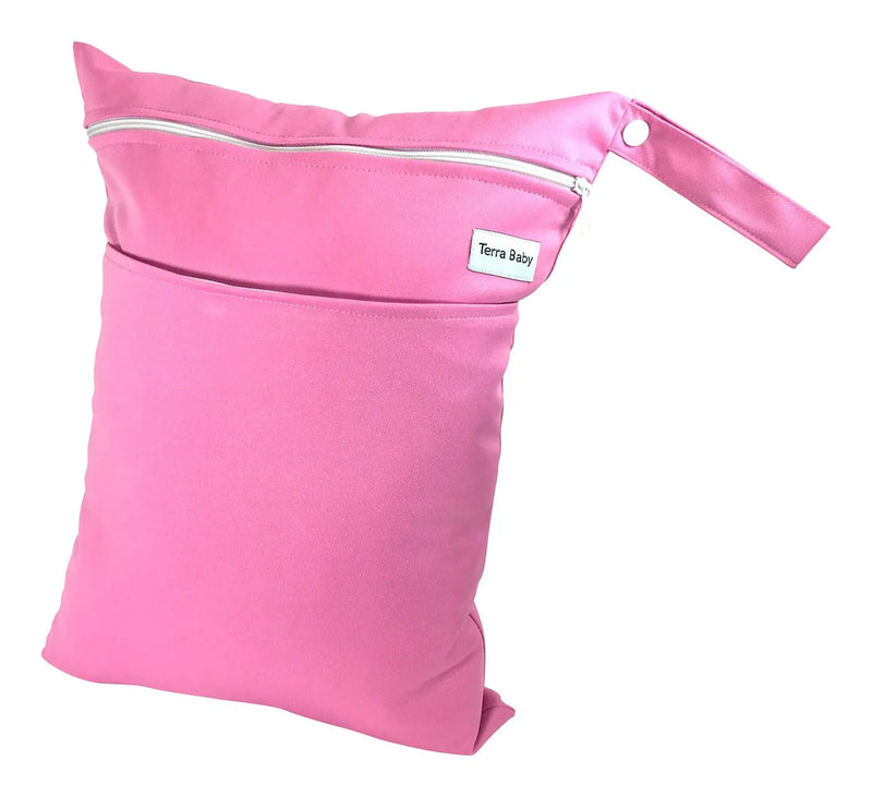 Baby Wet and Dry Bag for Travel Diapers Burp Cloth and more - Reusable and Waterproof (Hot Pink)