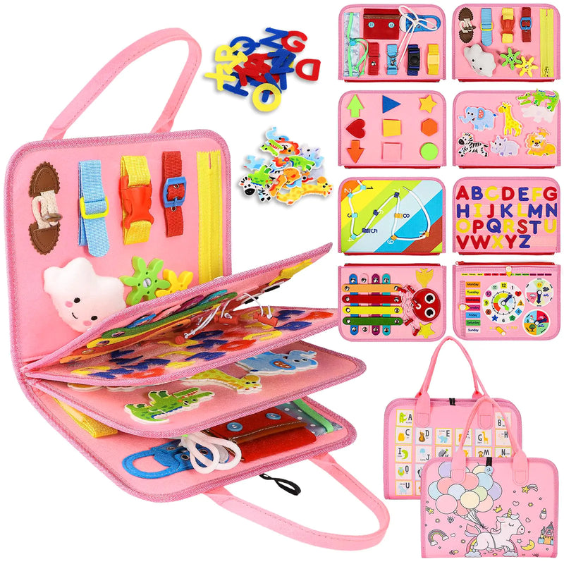Toddler Busy Board Montessori Toys Sensory Board Educational Activities for Learning Fine Motor Skills Gifts for Girls Boys Toddlers Travel Toys for Airplane CarFairy Horse