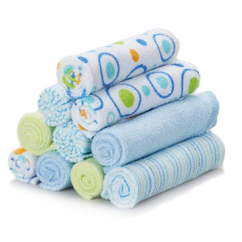 Spasilk Washcloth Wipes Set for Newborn Boys and Girls Soft Terry Washcloth Set Pack of 10 Blue Circles
