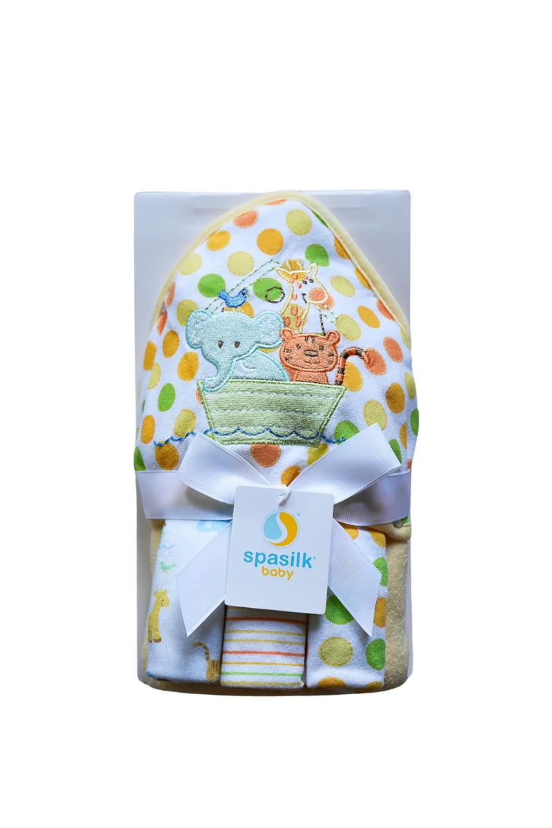 Spasilk Hooded Bath Towel and Washcloths Set for Newborns 1 Soft Terry Baby Towel and 3 Baby Washcloths Baby Essentials Ideal One Size Yellow Ark