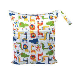 Cartoon Print Baby Double Zipper Diaper Bag (Washable)