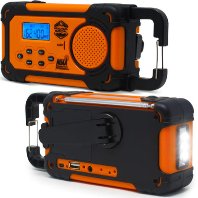 Emergency NOAA Weather Radio with AM/FM and Shortwave Radio Bands: Hand Crank Solar or Battery Powered Portable Power Bank Solar Charger & Flashlight - Rechargeable Headphone Jack and More!