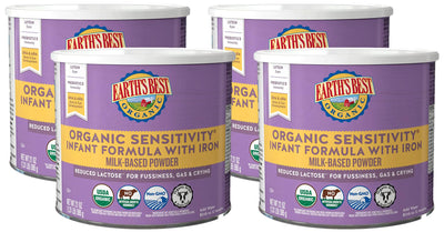 Earths Best Organic Sensitive Baby Formula for Babies 0-12 Months Reduced Lactose Powdered Infant Formula with Iron Omega-3 DHA and Omega-6 ARA 21 oz Formula Container (Pack of 4)