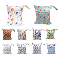 Cartoon Print Baby Double Zipper Diaper Bag (Washable)