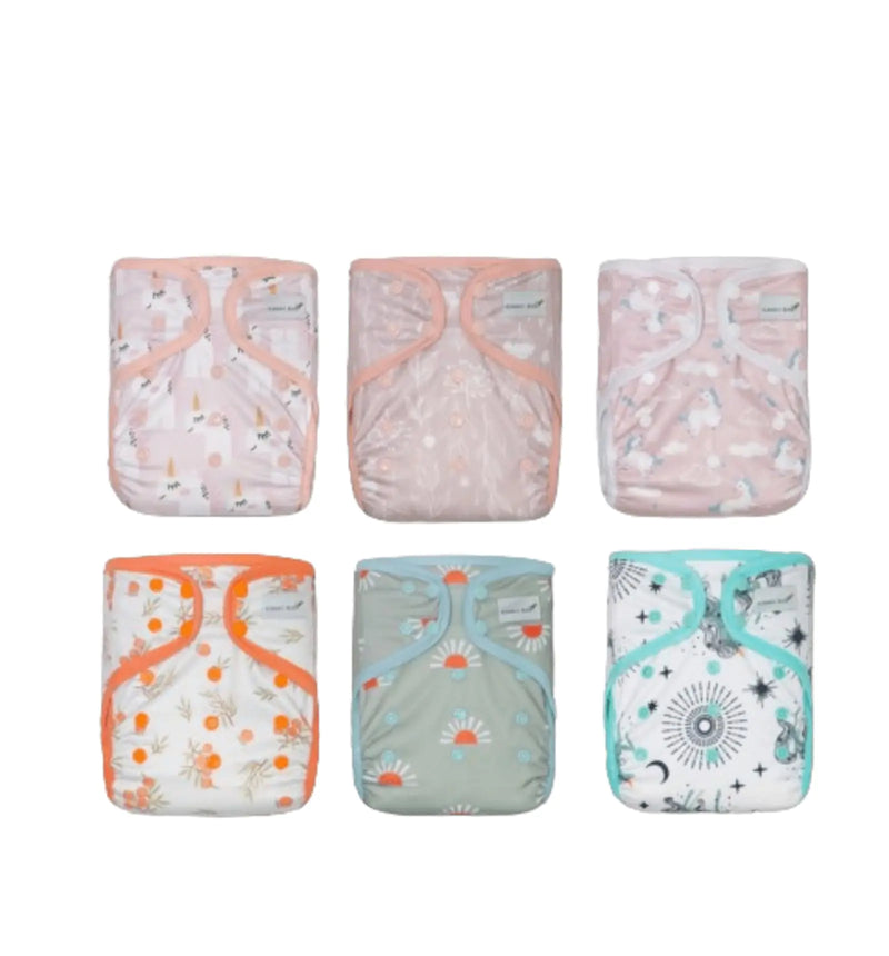 Kawaii Baby 6 Happy Leak-Free Cloth Diaper Covers Double Waterproof Layer adjustable to fit babies 8-36 pounds (Happy Girl)