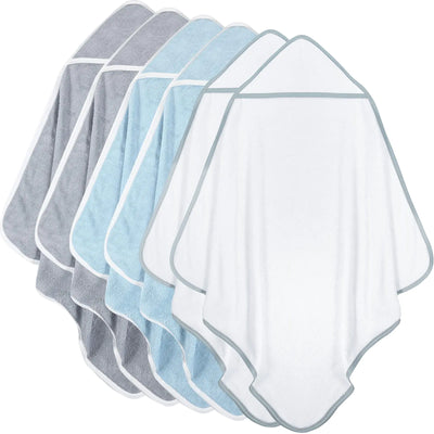 Chumia 6 Pack Baby Hooded Towels Baby Bath Towel Absorbent Soft Hooded Towel for Babies Shower Essentials Hooded(White Gray Blue Simple Design)