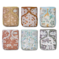 Kawaii Baby 6 Happy Leak-Free Cloth Diaper Covers Double-Layer adjustable to fit babies 8-36 pounds Animal Club