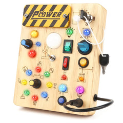 Montessori Busy Board Wooden Sensory Toys for Toddler with LED Light Up Switch Baby Fidget Board Travel Toys for 18+ Months Boys Girls Birthday