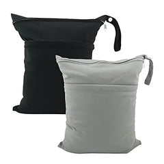 UUYYEO 2 Pcs Wet Dry Bags for Baby Cloth Diapers Mommy Bags Waterproof Reusable with Two Zippered Pockets Yoga Gym Bag for Swimsuits or Wet Clothes
