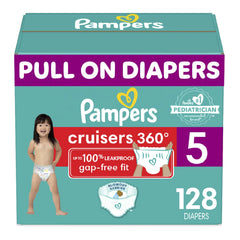 Pampers Cruisers 360 Diapers - Size 5 One Month Supply (128 Count) Pull-On Disposable Baby Diapers Gap-Free Fit