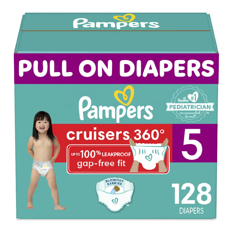 Pampers Cruisers 360 Diapers - Size 5 One Month Supply (128 Count) Pull-On Disposable Baby Diapers Gap-Free Fit