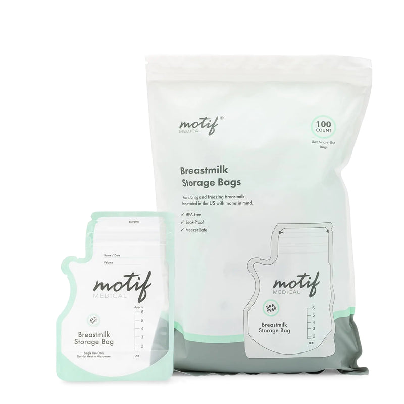 Motif Medical Milk Storage Bags 6 oz Milk Freezer Bag with Easy Pour Spout BPA Free Write-On Label - 100 Count