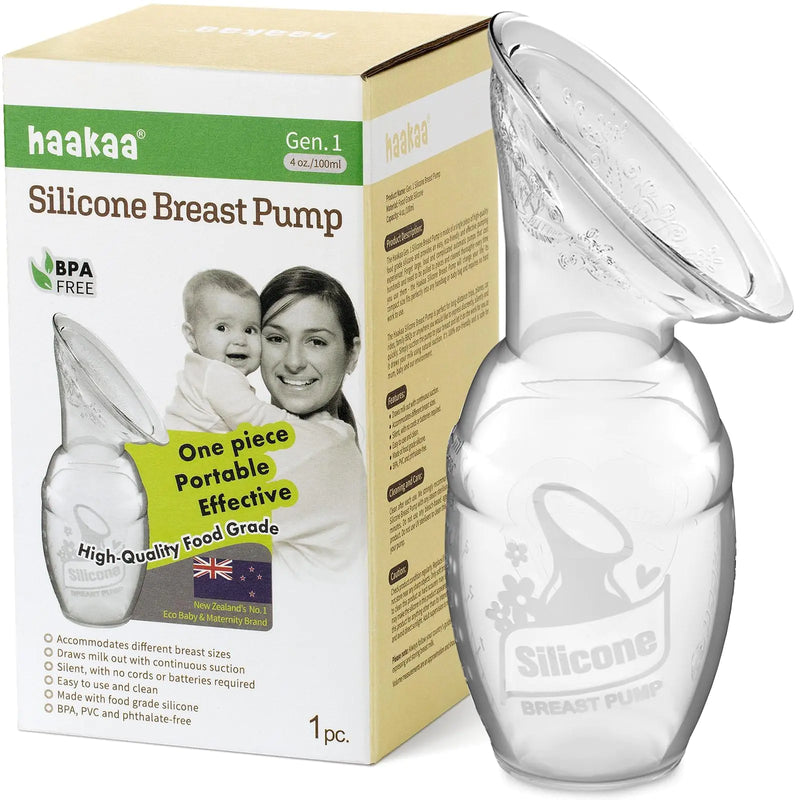 haakaa Manual Breast Pump for Breastfeeding Silicone Clear 4oz/100ml