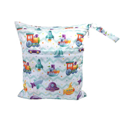 Cartoon Print Baby Double Zipper Diaper Bag (Washable)
