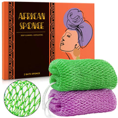 🇺🇸 African Net Sponge Authentic - 2 Pieces Real African Exfoliating Sponge with Knots - African Net Washcloths for Body Scrubber Exfoliator - Back Scrub for Shower