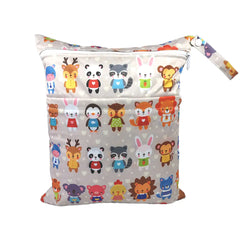 Cartoon Print Baby Double Zipper Diaper Bag (Washable)
