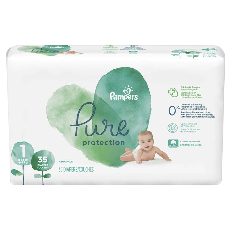Diapers Newborn/Size 1 (8-14 lb) 35 Count - Pampers Pure Protection Disposable Baby Diapers Hypoallergenic and Unscented Protection Mega Pack (Old Version)