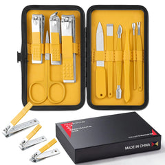 🇺🇸 10 Piece Nail Kit Manicure Kit Nail Care Kit For Women Manicure Pedicure Set Nail Clippers Toenail Clippers Kit Professional Manicure Kit Pedicure Kit with Luxurious Travel Case - Yellow