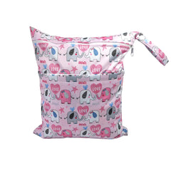 Cartoon Print Baby Double Zipper Diaper Bag (Washable)