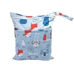 Cartoon Print Baby Double Zipper Diaper Bag (Washable)