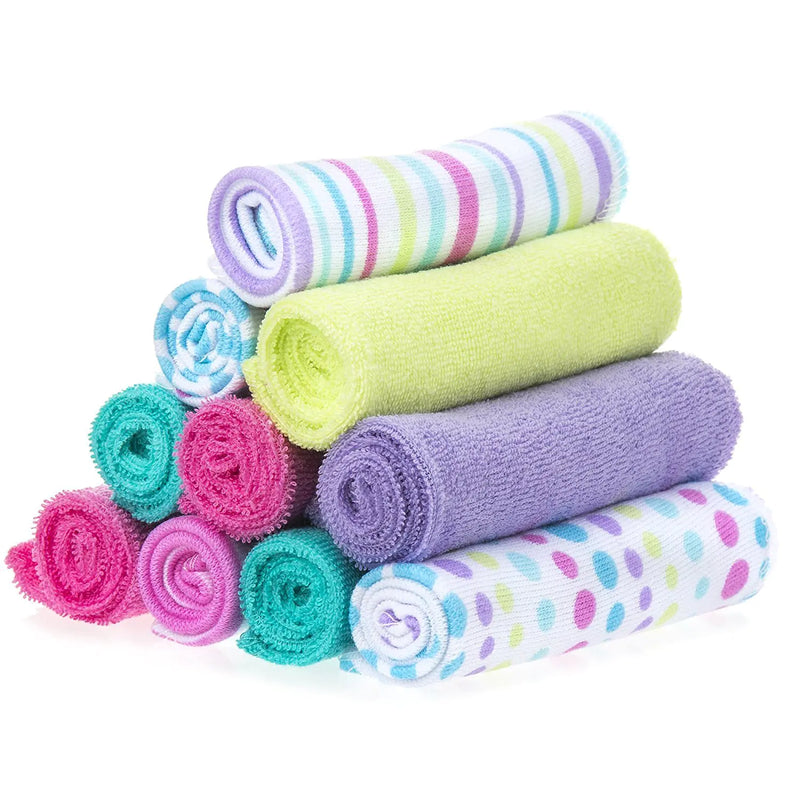 Spasilk Washcloth Wipes Set for Newborn Boys and Girls Soft Terry Washcloth Set Pack of 10 Aqua Bubbles (010-1201)