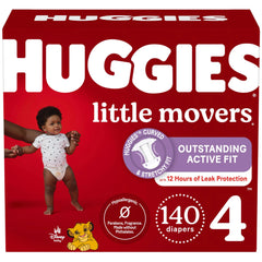 Huggies Size 4 Diapers Little Movers Baby Diapers Size 4 (22-37 lbs) 140 Ct (2 Packs of 70)