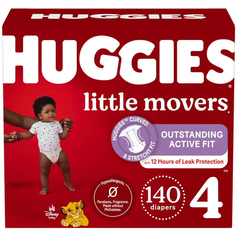 Huggies Size 4 Diapers Little Movers Baby Diapers Size 4 (22-37 lbs) 140 Ct (2 Packs of 70)