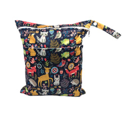 Cartoon Print Baby Double Zipper Diaper Bag (Washable)