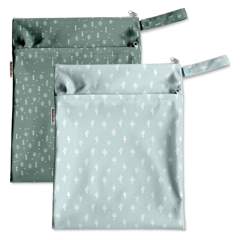 Mama Koala Waterproof Wet Dry Bags for Baby Items Cloth Diapers Swimsuits Travel Gym Clothes Beach Pump Parts Toiletries Two Zippered Pockets 2 Pack (W017)