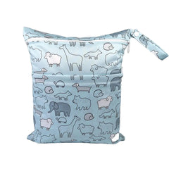 Cartoon Print Baby Double Zipper Diaper Bag (Washable)